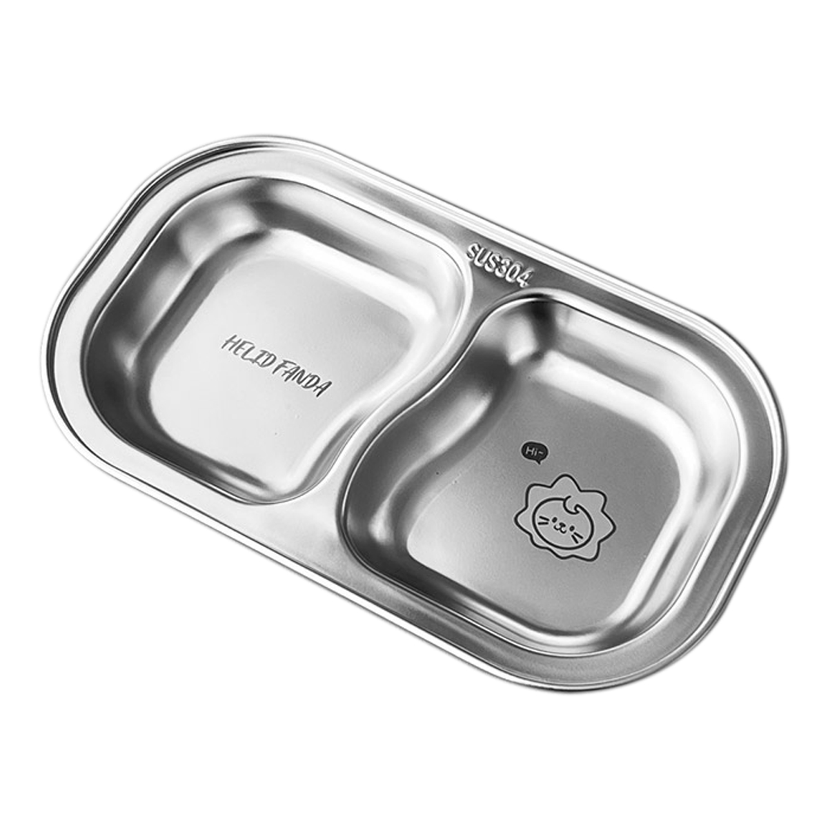 WORTHBUY Stackable 304 Stainless Steel Dinner Plate Kid Divided Dining Plate Cute Snack Tray With Compartments Kitchen Tableware: Silver