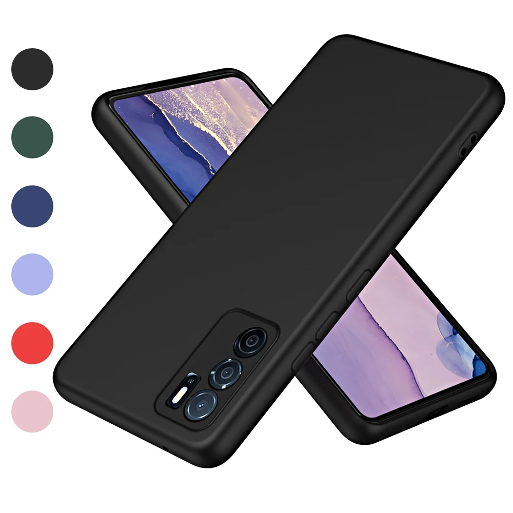 Liquid Silicon Phone Case for OPPO A15 A16 A15S A55 A57 A74 A95 A76 A96 A36 A53 A54S Cases Luxury Skin Feel Soft Back Cover: Nylon / black