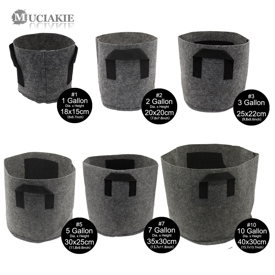 1/2/3/5/7/10 Gallon Garden Grow Bag with Handle Felt Grey Fabric Plant Planting Growing Box Vegetable Potato Round Pot Container