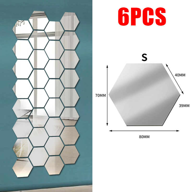 3D zeshoek spiegel muurstickers DIY muur spiegels sticker verwijderbare zelfklevende esthetische mozaïek tegels stickers woondecoratie: Goud