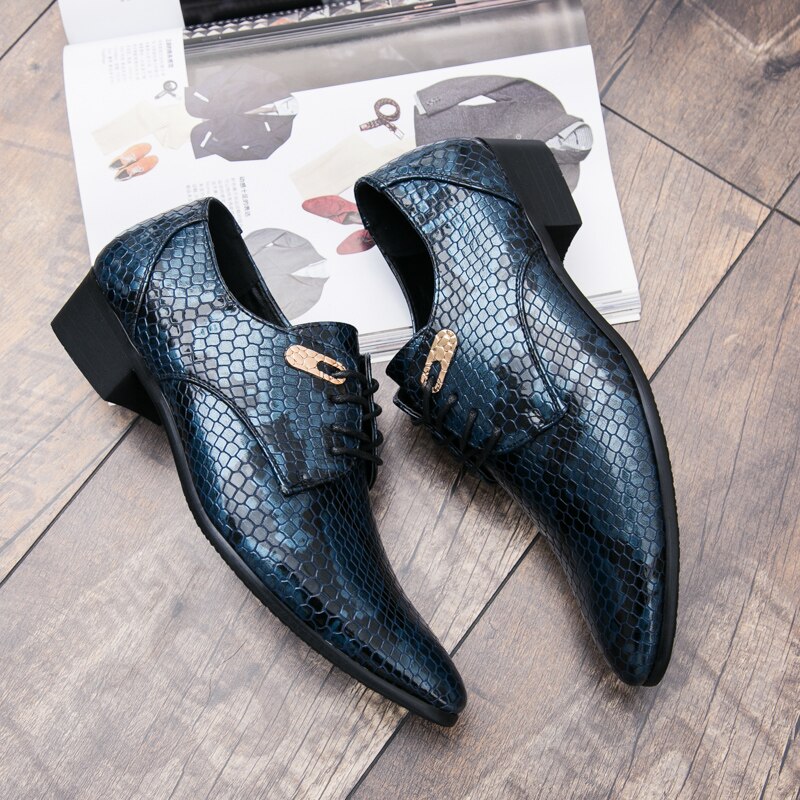 CIMIM Brand Men Pointed Toe Dress Shoes Snake Leather Shoes Men Business Office Casual Shoes Big Size Formal Men Wedding Shoes