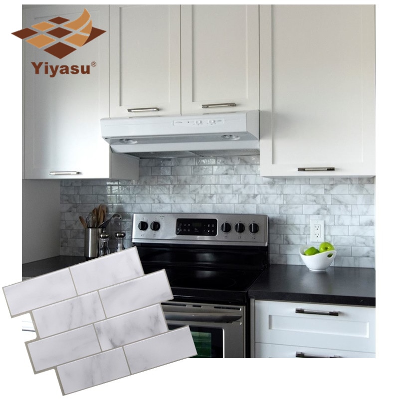 White Grey Marble Mosaic Brick Peel and Stick Wall Tile Self adhesive Backsplash DIY Kitchen Bathroom Home Wall Sticker Vinyl 3D