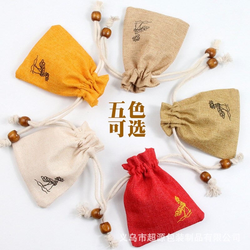 Pure Cotton Bags Packing Jewelry Drawstring bag Wedding Candy Wrappling Reusable Sachet Print Lotus Display Pack Bags