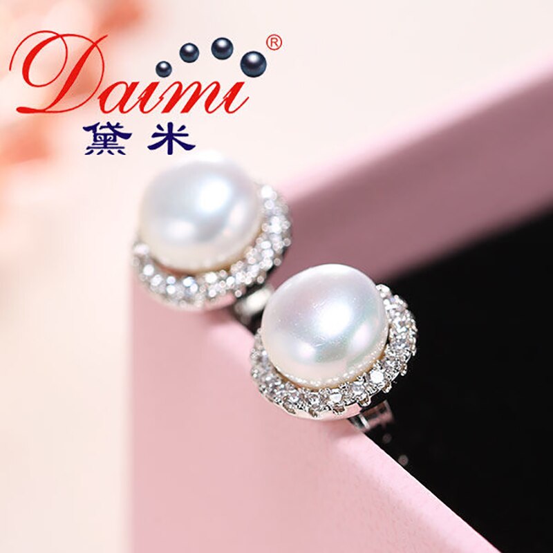 DMCEFP028 7-8MM Pearl Earrings Real 925 Sterling Silver Semi-Round Pearl Earrings For Women