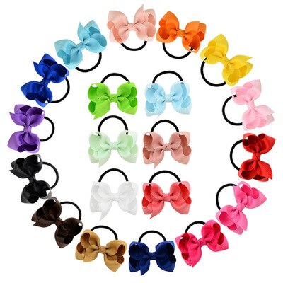 10 Stks/partij Baby Bloem Bows Elastische Haarband Effen Kleuren Meisjes Haar Kringen Zwart Haar Ringen Kinderen Hairbows Voor Paardenstaart