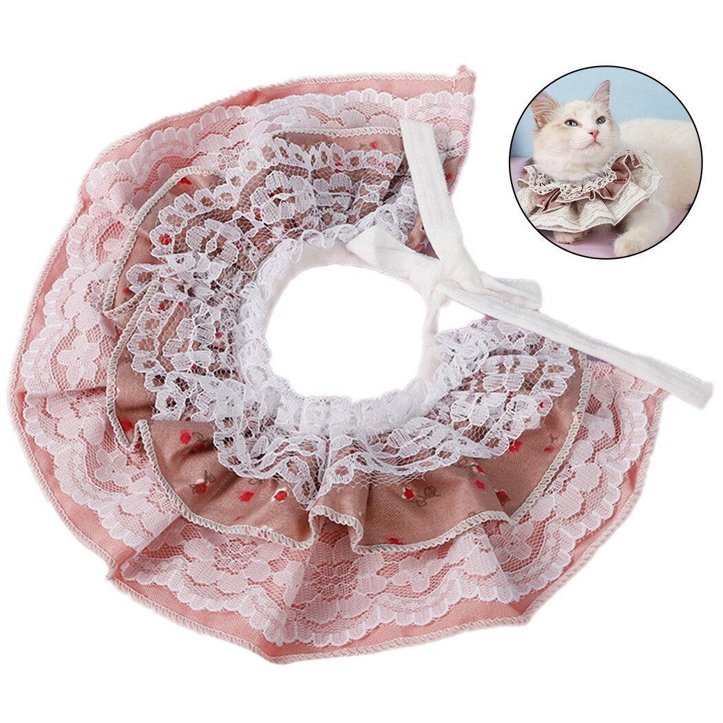 Legendog-Bandana de encaje multicapa para gato, pañuelo ajustable para mascotas, a la , bonito disfraz de gato: Pink