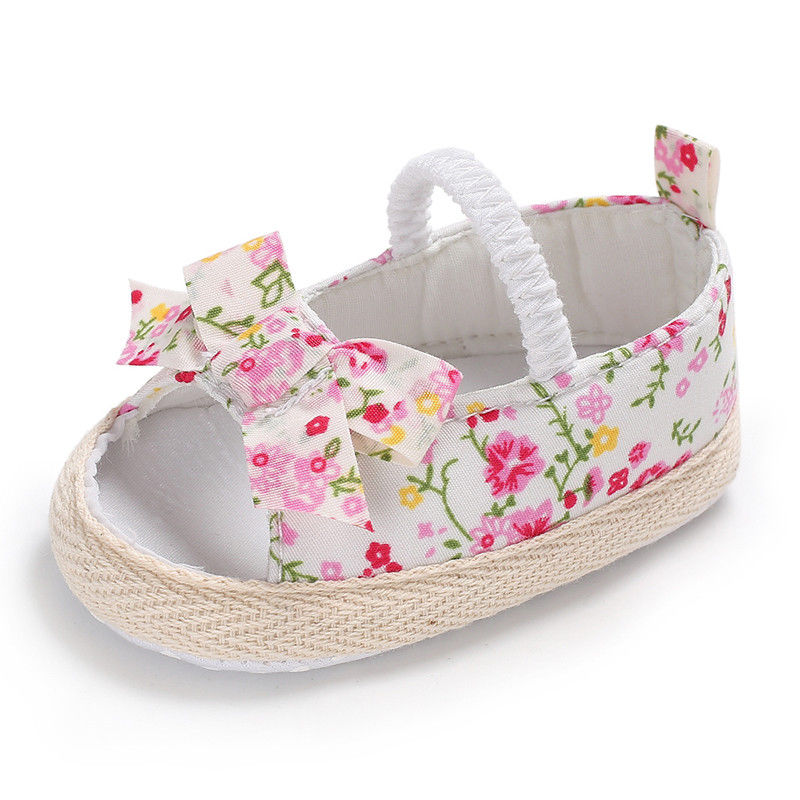 Summer Cute Baby Girls Kids Sandal Shoes Cotton Lace Floral Bow Flat With Heel Slip On Sweet Casual Shoes Outfit 3-18M