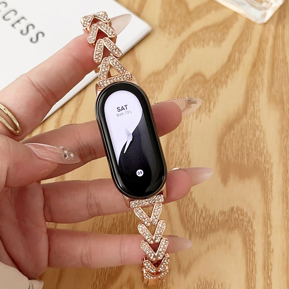 Mi band 8 bandes Bracelet pour Xiaomi mi band 9 Fitness Tracker métal réglable remplacement Bling Bracelet portable femmes