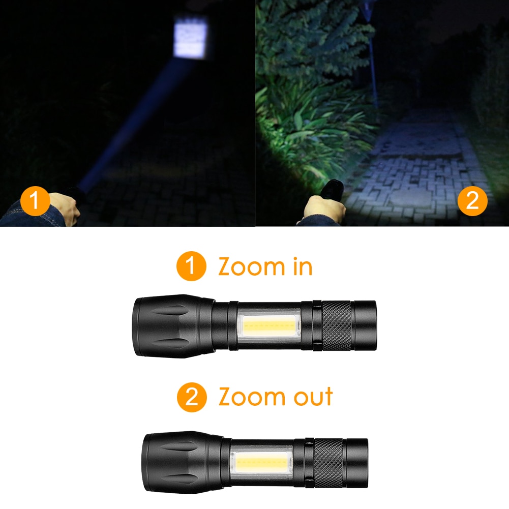 COB LED Flashlight Super Bright Waterproof Handheld Flashlights Torch Pocket Work Light for Emergency Lighting By 1xAA Battery