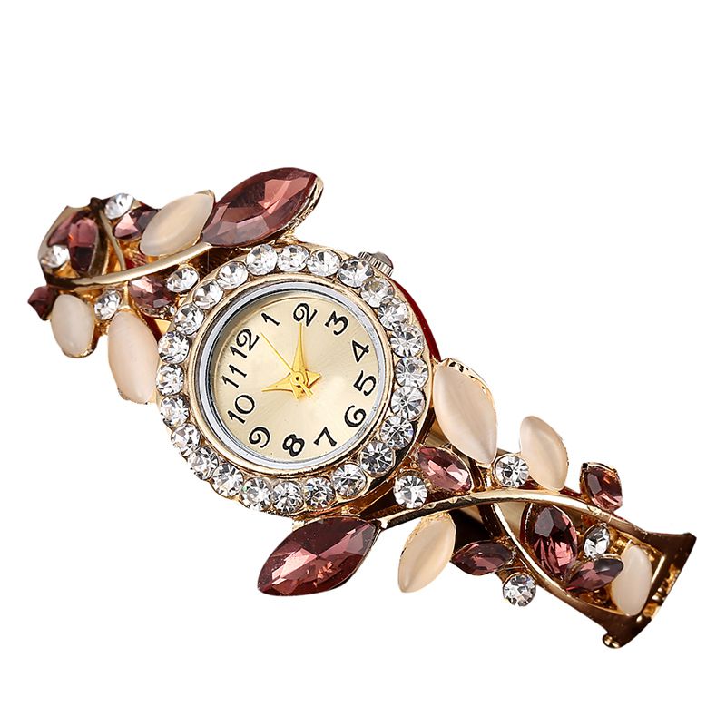 Luksus rhinestone armbåndsur kvinder krystal blad form armbånd ure guld quartz ure: Z