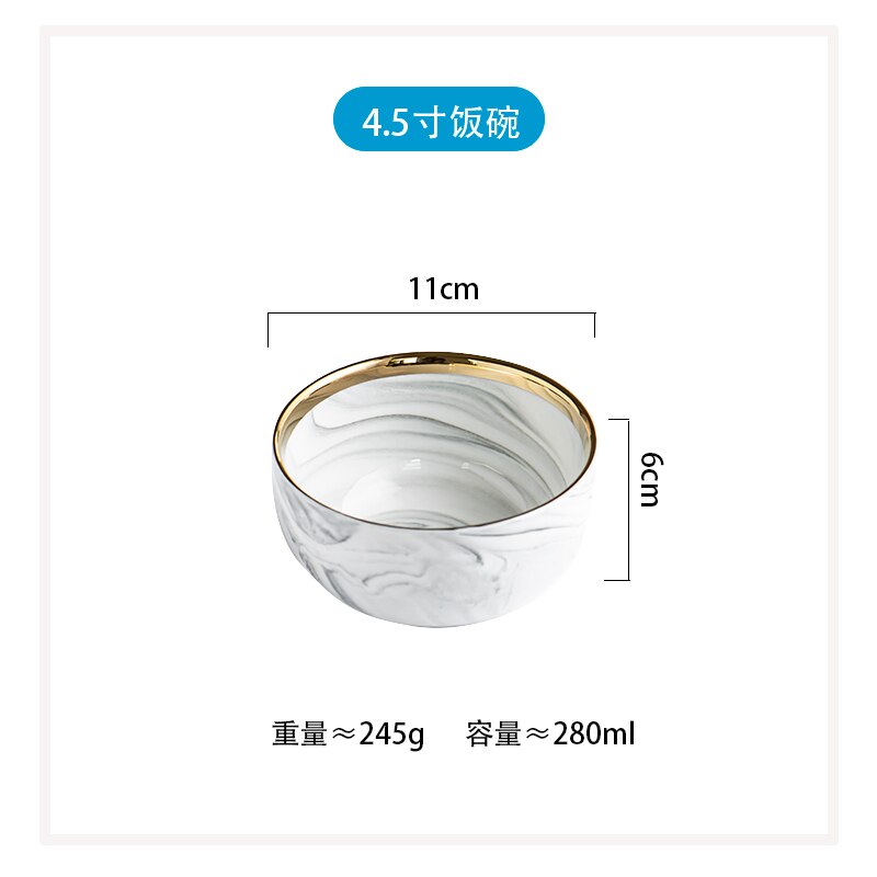 Or marbre assiette à dîner en céramique, assiette à salade de riz nouilles bol assiettes à soupe ensembles de vaisselle vaisselle outil de cuisine 1 pièce: 4.5 inch Rice Bowl