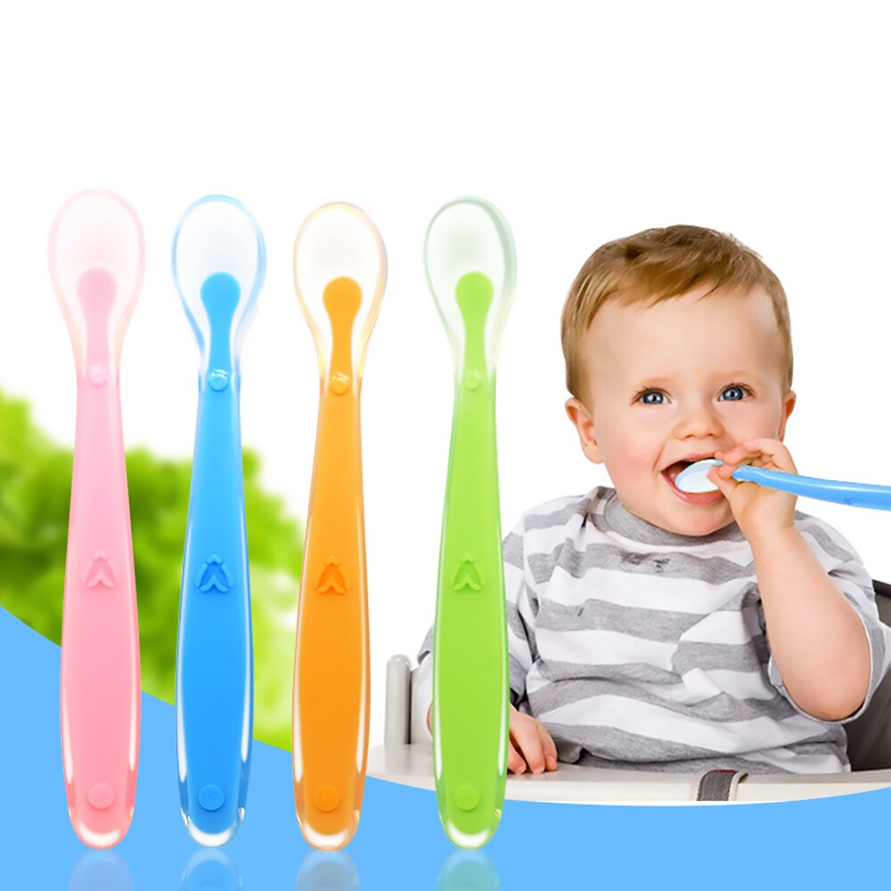 4 st/set babyskedar matskålar porslin för barn silikon matskedar säkerhets mjuk sked babybestick