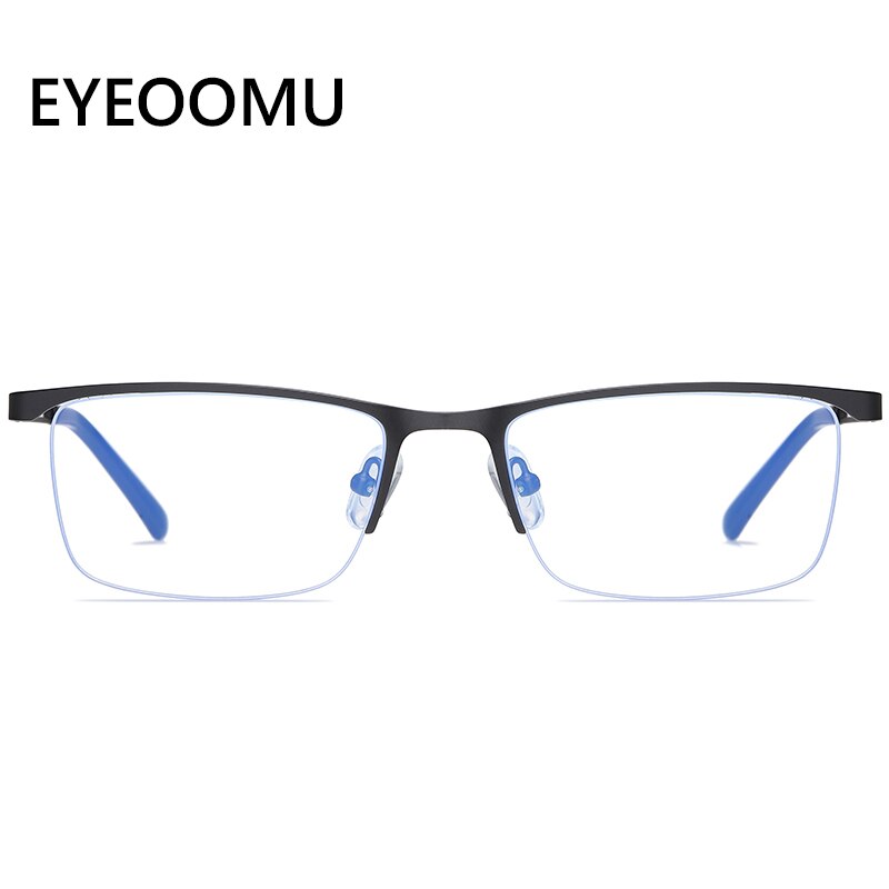 Eyeoomu mænd blå lys blokerende uv-briller til computer kvinder halvfælg legeret metal små firkantede briller med prisskrift