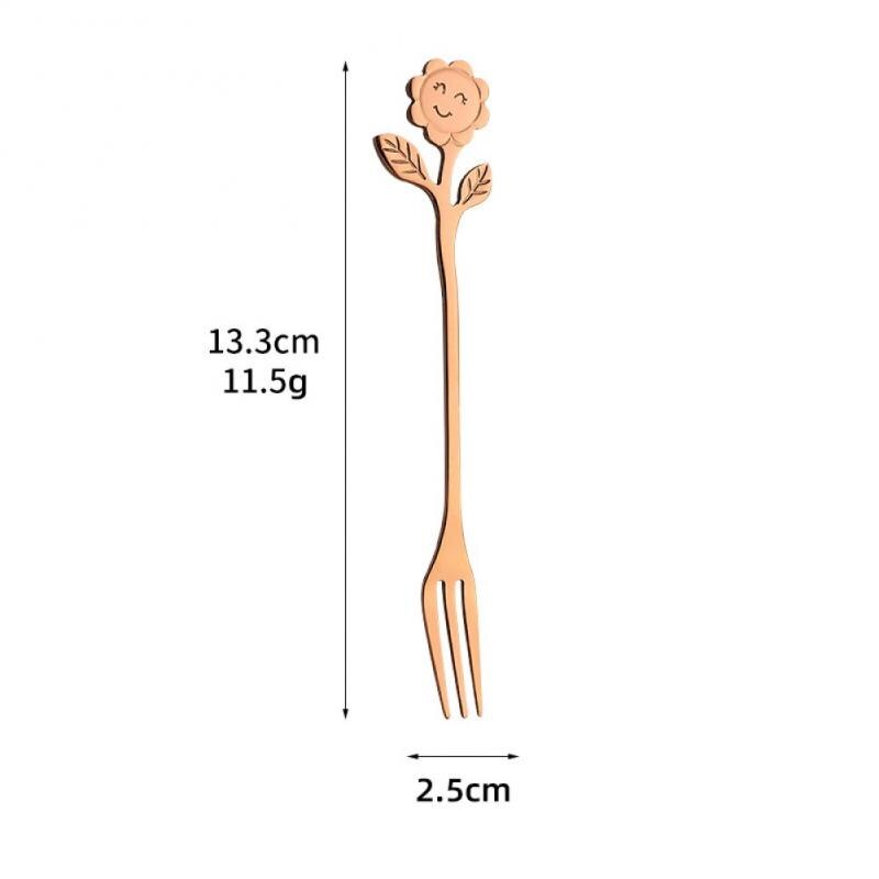Sunflower Pattern Spoon Fork Stainless Steel Thin Handle Tea Spoon Coffee Stirring Rod Dessert Fork Tableware: 05