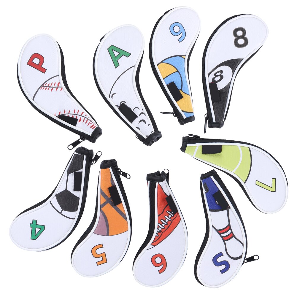 Golf Club Head Deel 9Pcs Iron Head Covers Mouwen Digitale Rits Sport Patroon Beschermende Pu Waterdicht Iron Club Iron cover