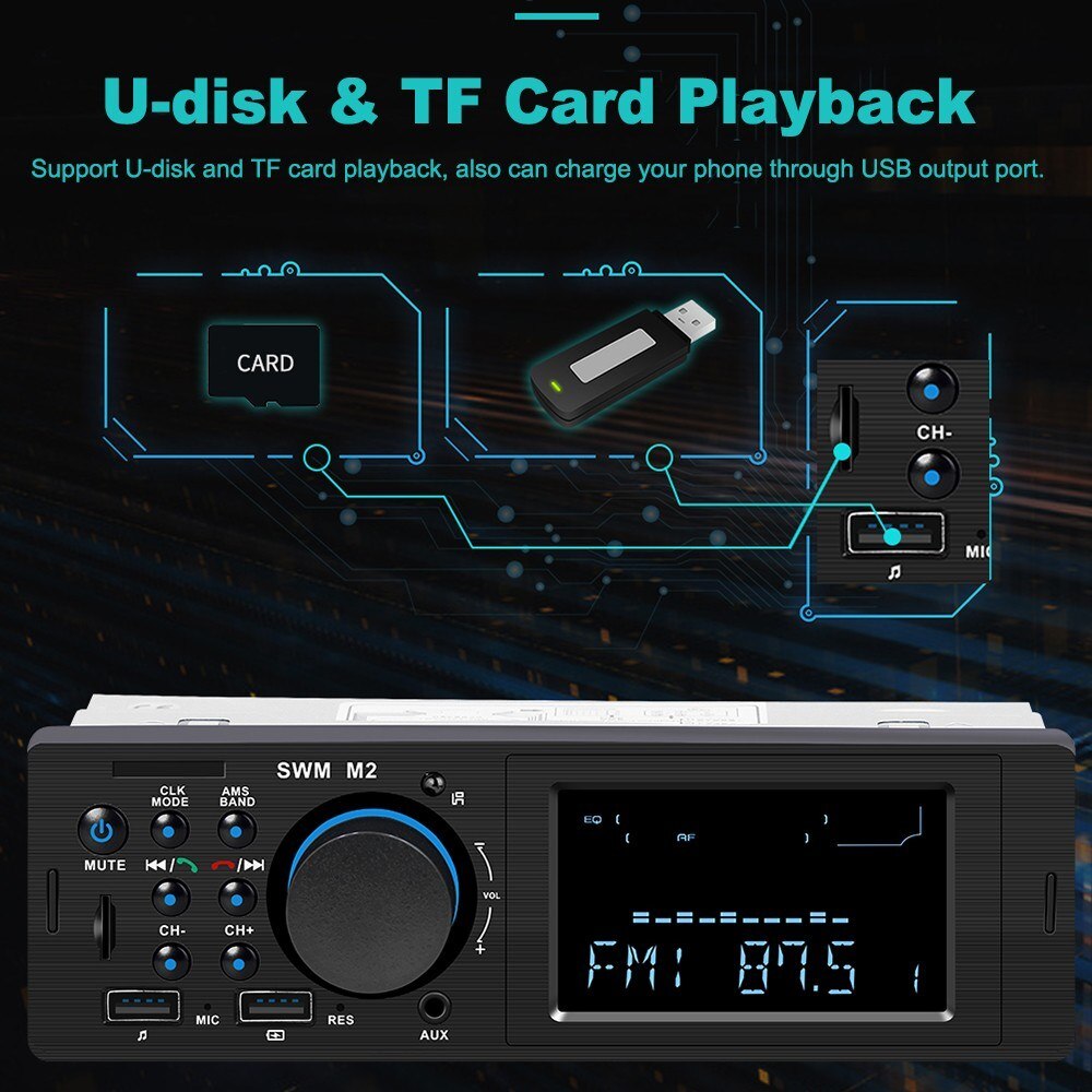 SWM M2 Single 1DIN Car Stereo MP5 MP3 Player Bluetooth FM Radio USB AUX TF
