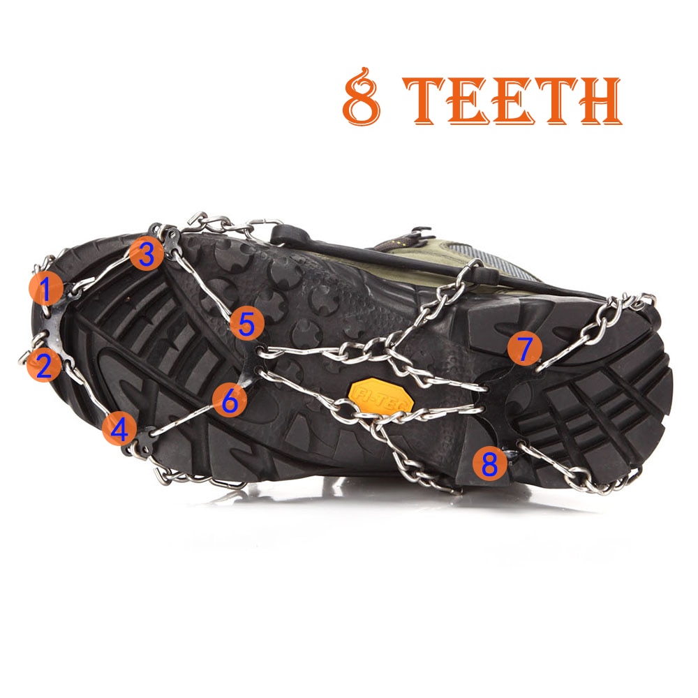 Snow Grippers for Shoes Ice Creepers Traction Cleats Anti-slip 8-teeth Claw Crampons Outdoor Skiing Climbing Snow Shoes Chains