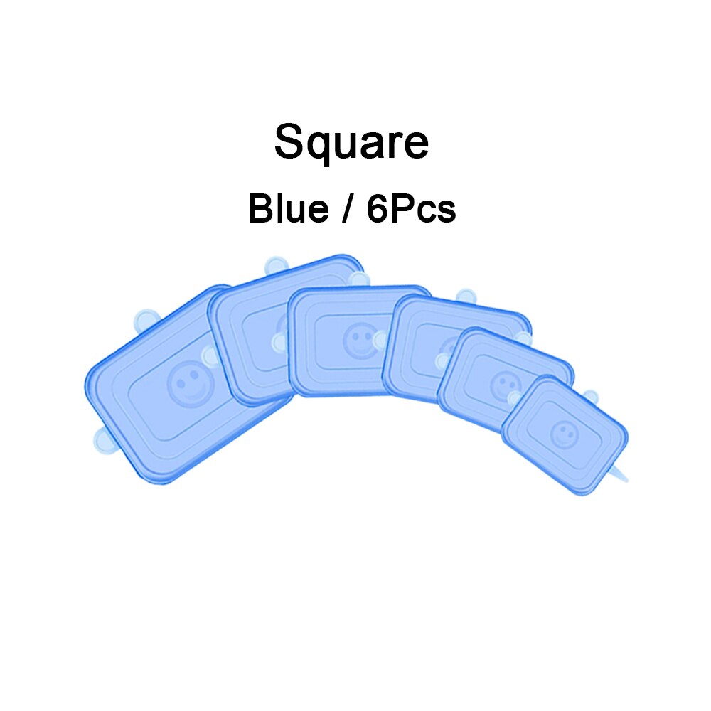 6/12 stk silikone låg til køkkengrej skål universal silikonelåg mad genanvendelige stræklåg madindpakning skål køkkenpropper: 6 stk firkantet blå
