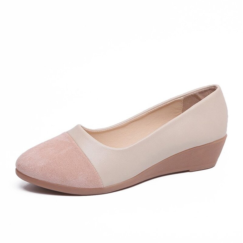 Damskor pumps låga klackar kilar kvinna casual lapptäcke tyg spetsig tå klassiker prinsessan dans skor hhk 8: Beige / 6