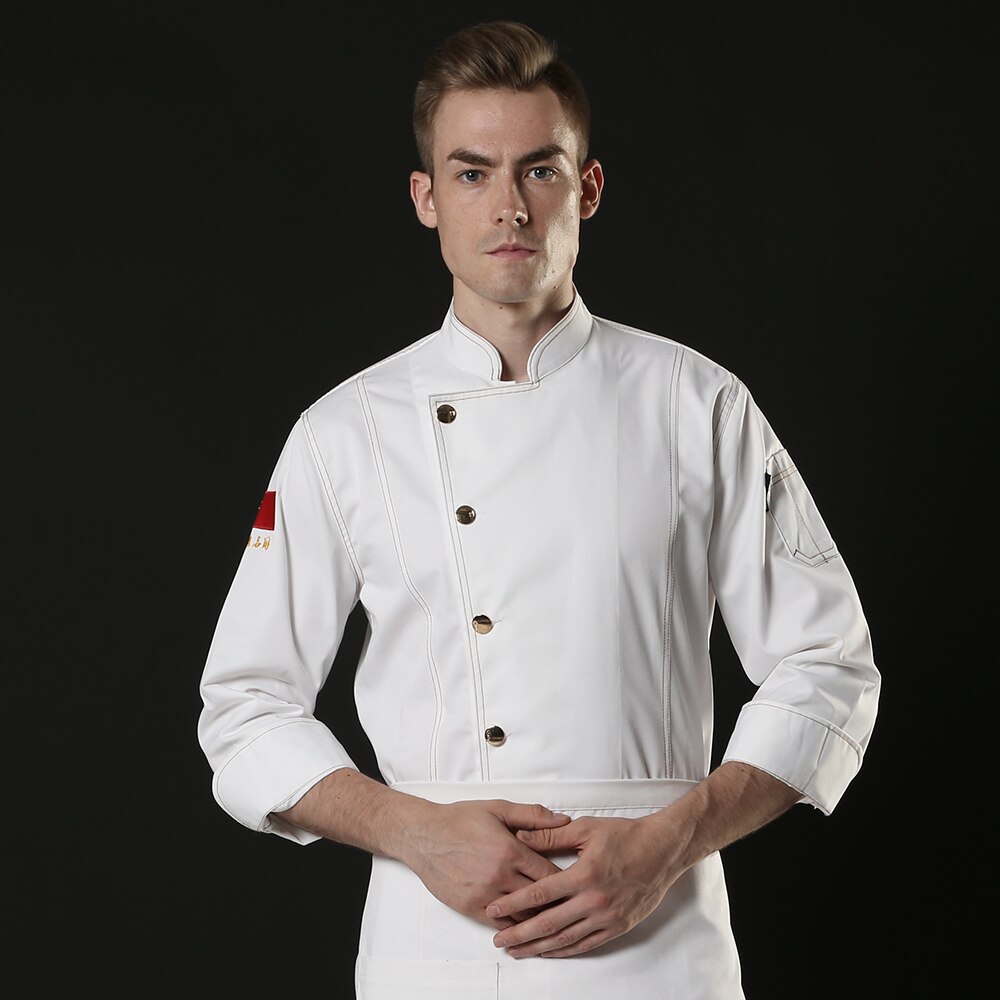 unisex Chef clothes Coffee shop kitchen bakery catering chef breathable chef jacket long sleeve Caterer Waiter uniform: White chef suit / M