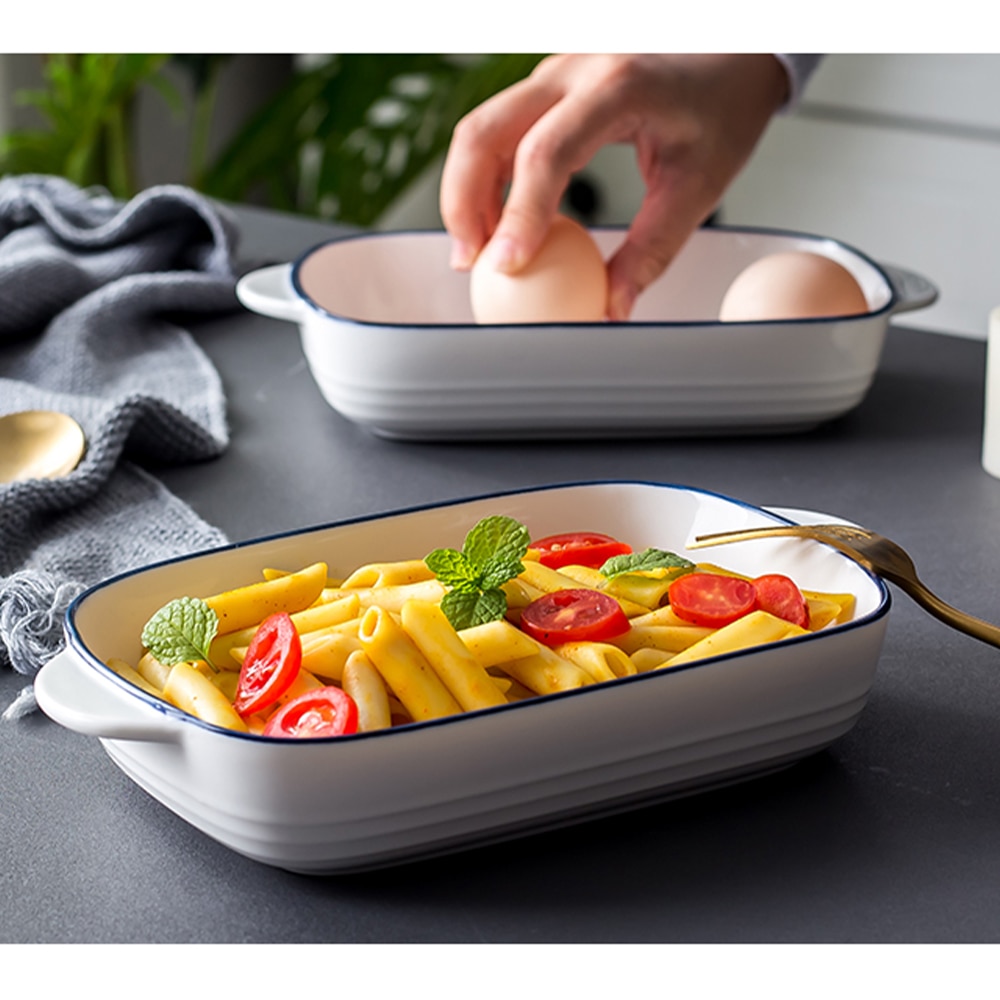 Ceramics Rectangular Baking Dishes with Handle for Oven Ceramic Baking Pan Lasagna Casserole Pan Individual Bakeware