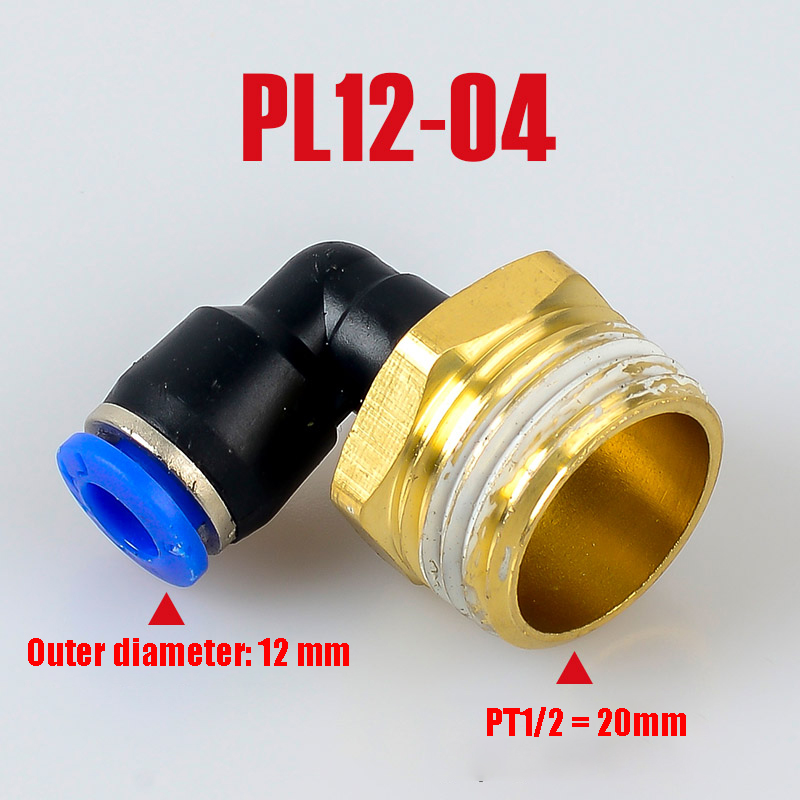 PL Elbow Pneumatic Fitting 1/4 3/8 1/2 1/8 BSP Male Thread Air Quick Connector L Shape Push In Hose OD 6mm 8mm 10mm 12mm: PL12-04