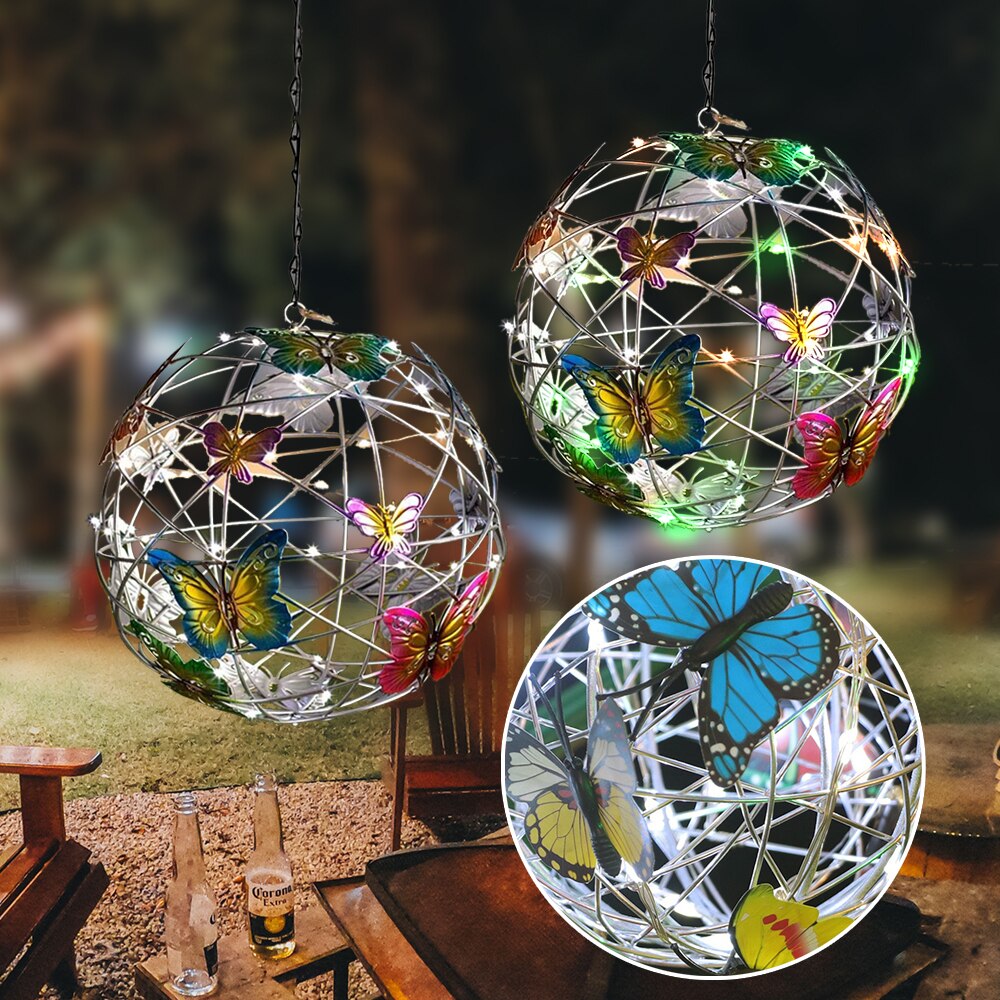 1 Pc Waterproof Hanging Butterfly Pendant Solar Light Mesh Orb Round Ball Light Indoor Outdoor Garden Landscape Pathway Decor