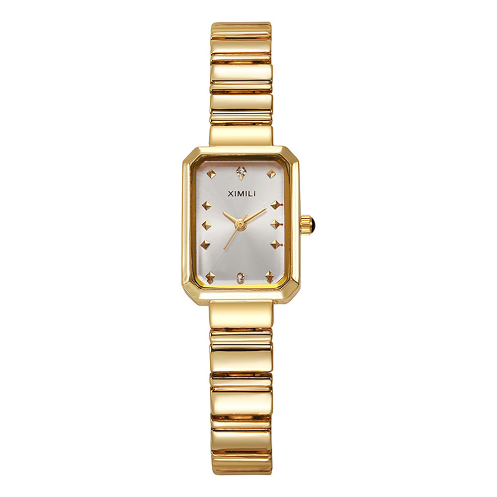 Reloj cuadrado dorado para mujer, versión coreana Simple, pulsera de acero inoxidable a la para estudiantes, relojes de pulsera de cuarzo,: Rosa