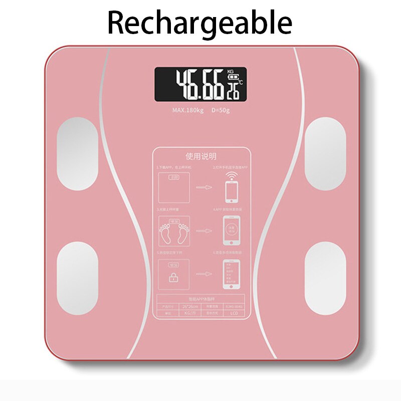 Weight Fat Scale Bathroom Smart Digital Scale LED Light Display Wireless Bluetooth Connection Control Weighing Intelligent Scale: pink B