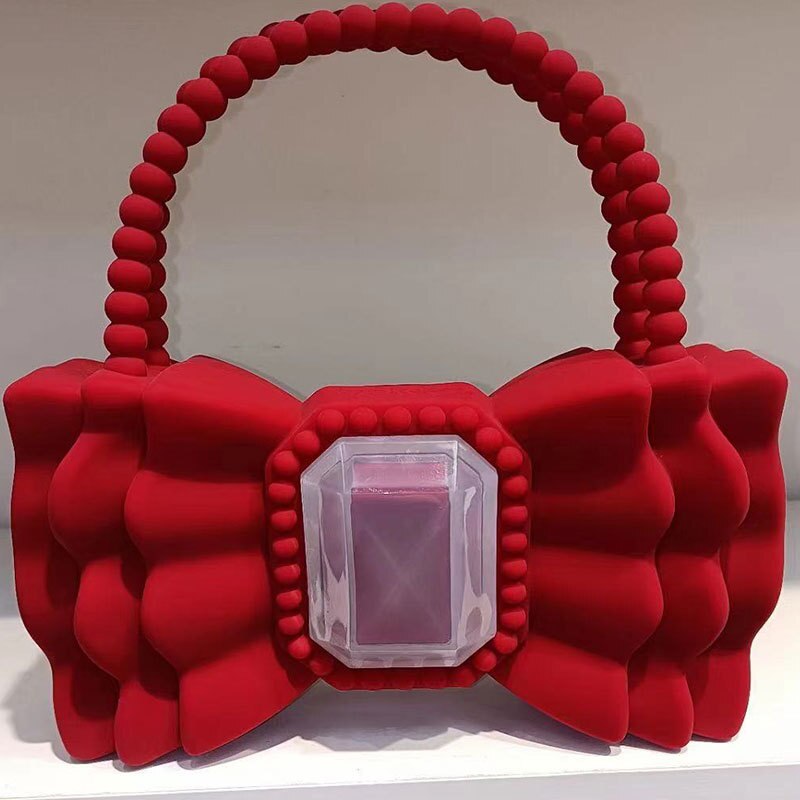 Marchi Bow Jelly borsa da donna borsa con perline carina pochette dolce PVC borse a mano e borsa grandi diamanti borse da sera da sera Lady INS: red