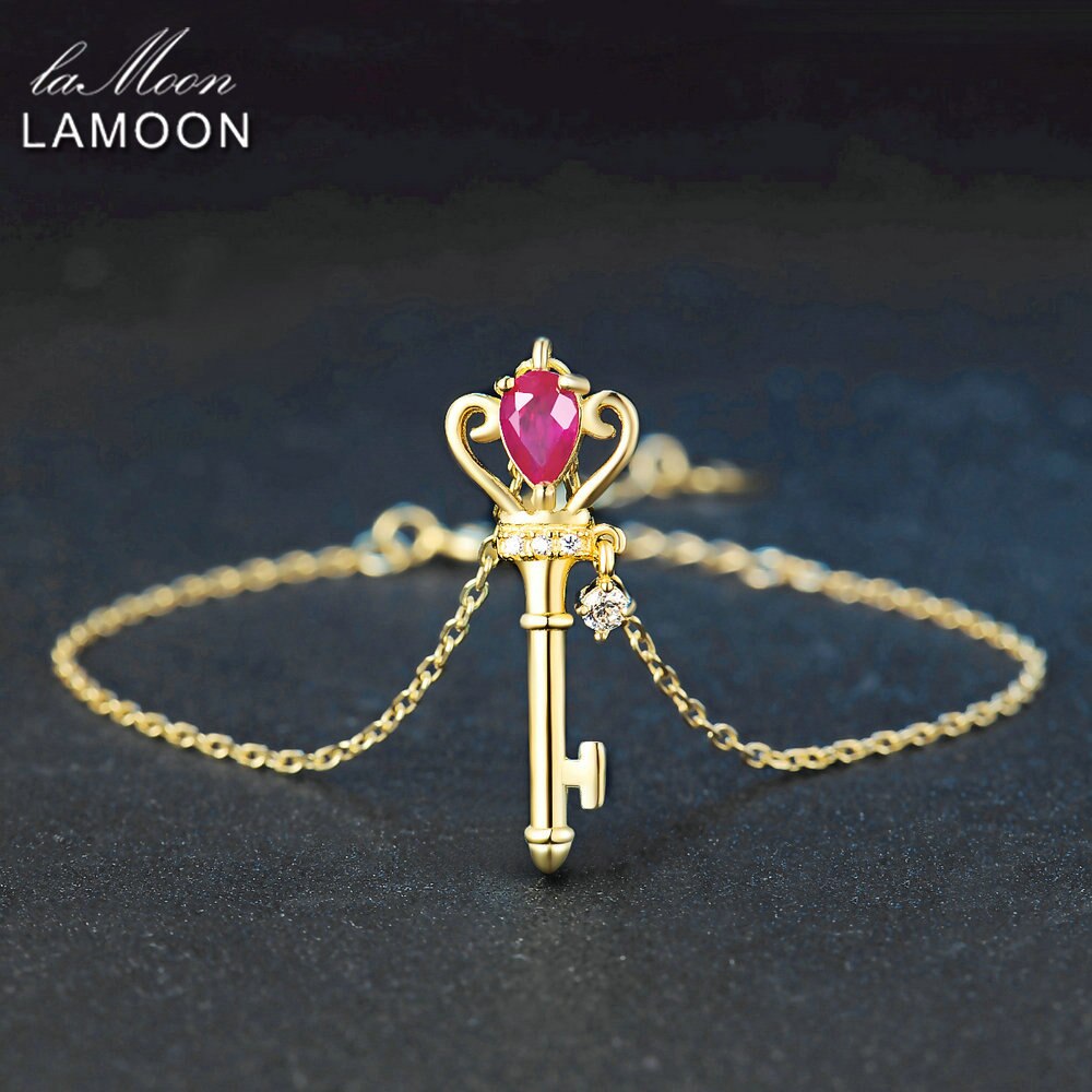 LAMOON Crown Schlüssel Anhänger 6x4mm Natürliche Teardrop Red Rubin 925 sterling-silber-schmuck Armband LMHI034