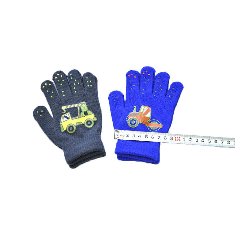 Balleenshiny inverno das crianças luvas quentes esportes ao ar livre malha luvas pequenas engenharia padrão de veículo impressão luvas