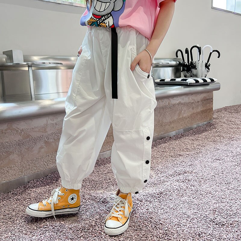 Girls Cargo Pants 8 10 years Summer Fashion Capris Fashion Casual Teen Girls Outfits Trousers: White / 15