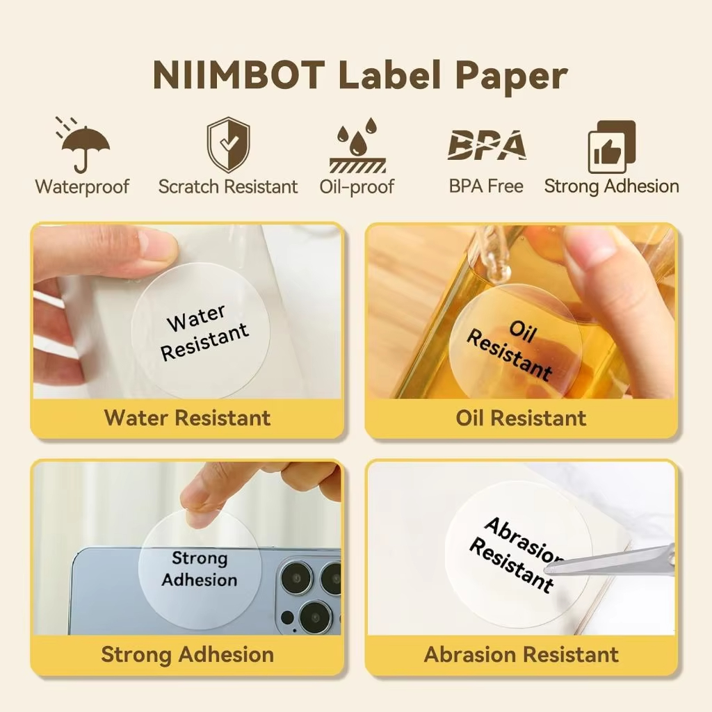 Niimbot B1 Transparent Stickers Label Printer Round/Square Portable Mini Printer Thermal Paper Labels For B21/B3S/B203 Niimbot