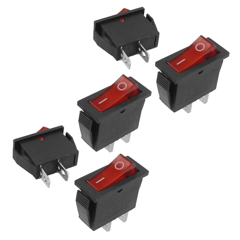 5 Pcs 2 Pin SPST Red Neon Light On/Off Rocker Switch AC 16A/250V 20A/125V & 1 Pcs Red LED Panel Display Digital Small 0.36 Inch