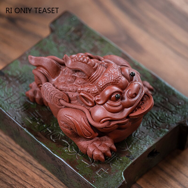 Adornos de estatua de sapo dorado hechos a mano, escultura de Mascota de té de arcilla púrpura Yixing, artesanías, juego de té chino, de decoración