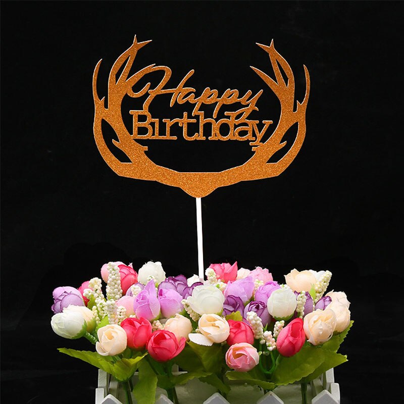 diversa brillante Feliz cumpleaños 1 pieza acrílico dorado plateado Flash Cake Topper Insertar tarjeta para pastel decoración para de cumpleaños: 5