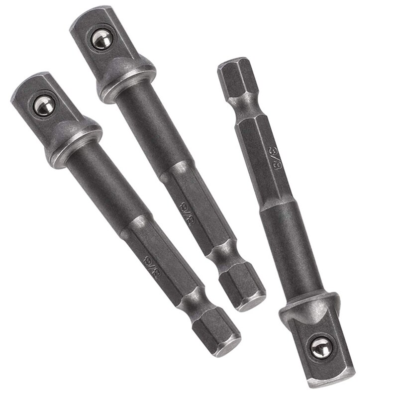 12 Pack 3/8 Inch(10mm) Square Socket Adapter Bit Set, Impact Driver Power Bits for Automotive DIY-1/4 Hex Shank