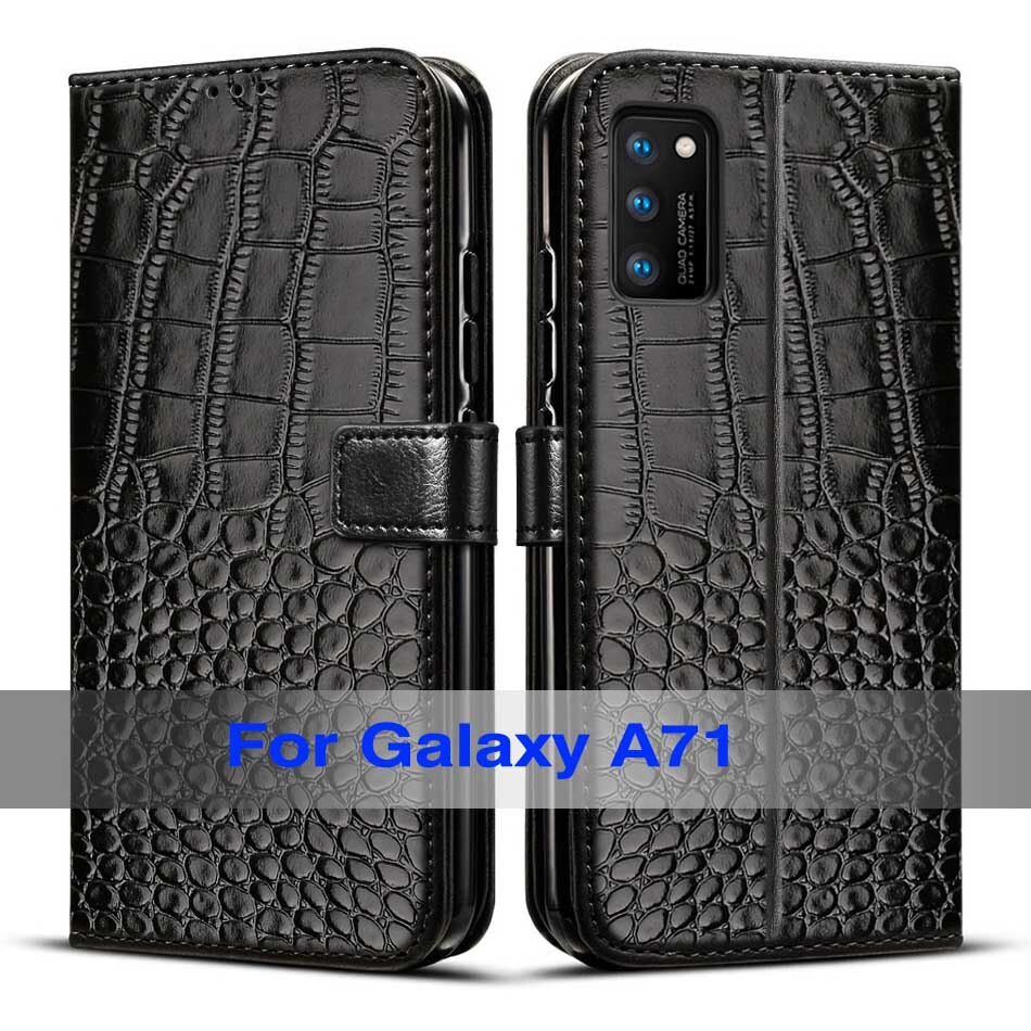 Para Samsung A71 caso suave TPU flip caja de teléfono de cuero para Samsung Galaxy A71 casos de silicona 71 A71 cubierta con tarjeta holde: Black