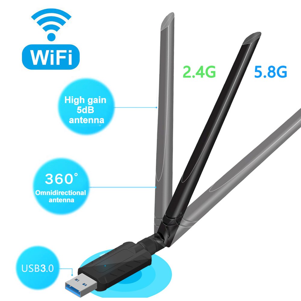 Wifi Adapter 2.4G 5G Free Driver USB 3.0 Antenna 1200Mbps Wifi USB Ethernet Network Card Dual Band wireless Wifi Dongle Receiver