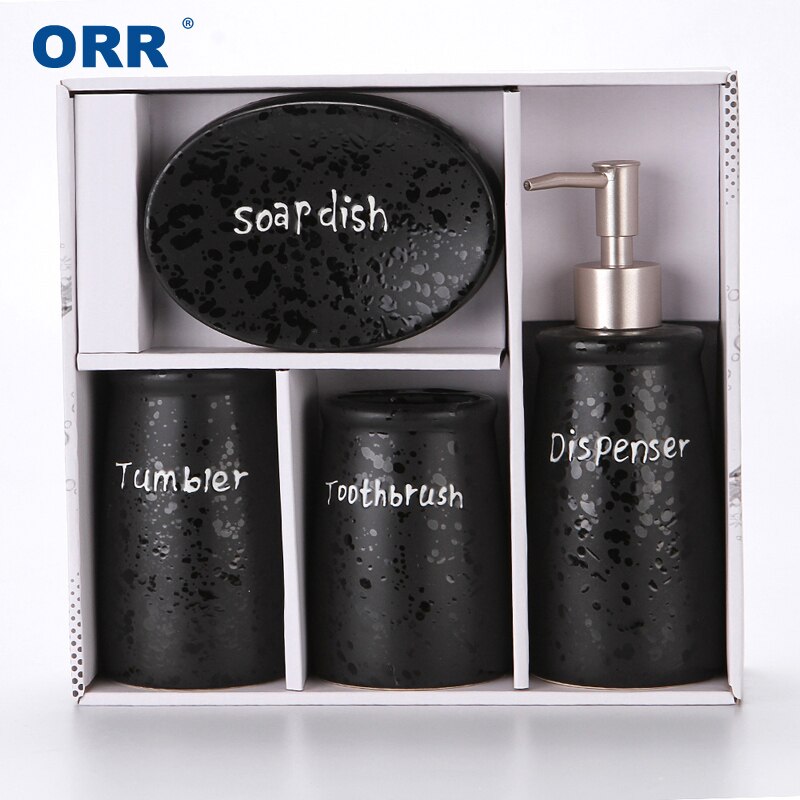 Blk/Wt Bathroom four Ceramic sanitary supplies ware Cups toothbrush holder soap dispenser Bath display sabonetei Articulos ORR