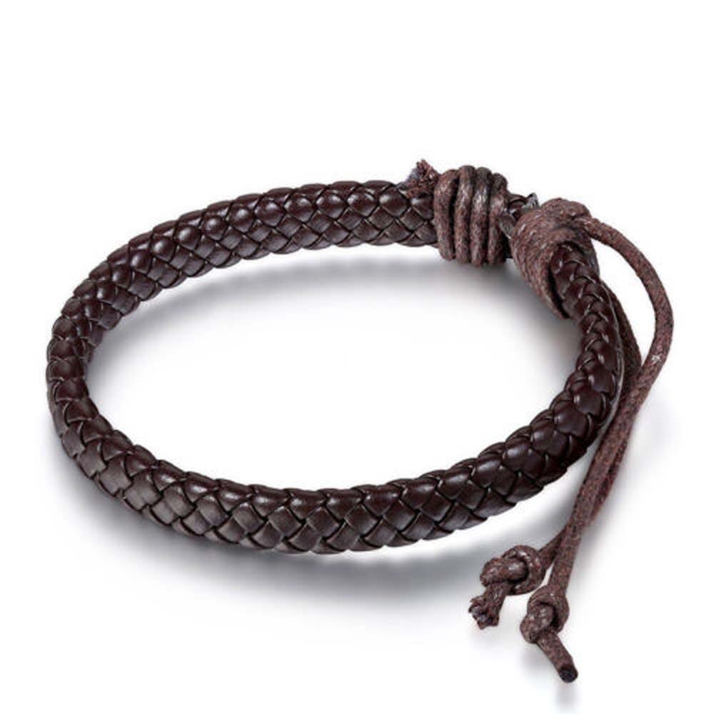 Punk Men Leather Bracelet Bangle Cuff Rope Jewelry Black/Brown Braided Leather Bracelet Adjustable Bangles: brown