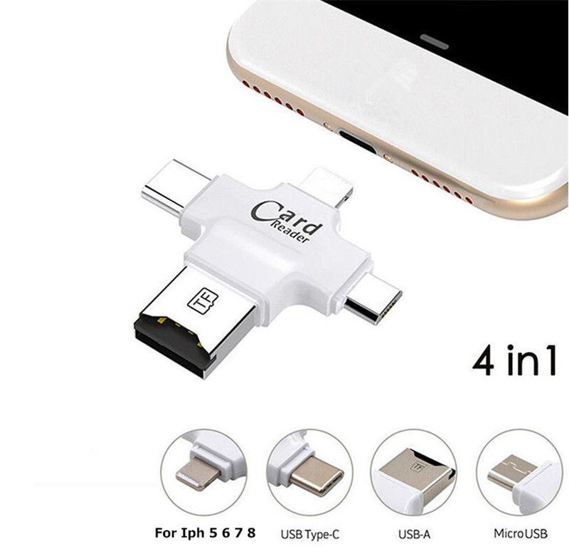 4 in 1 Type-c/8pin/Micro USB/USB 2.0 Memory Card Reader Micro SD Card Reader for Android Ipad/iphone 7plus 6s5s OTG reader