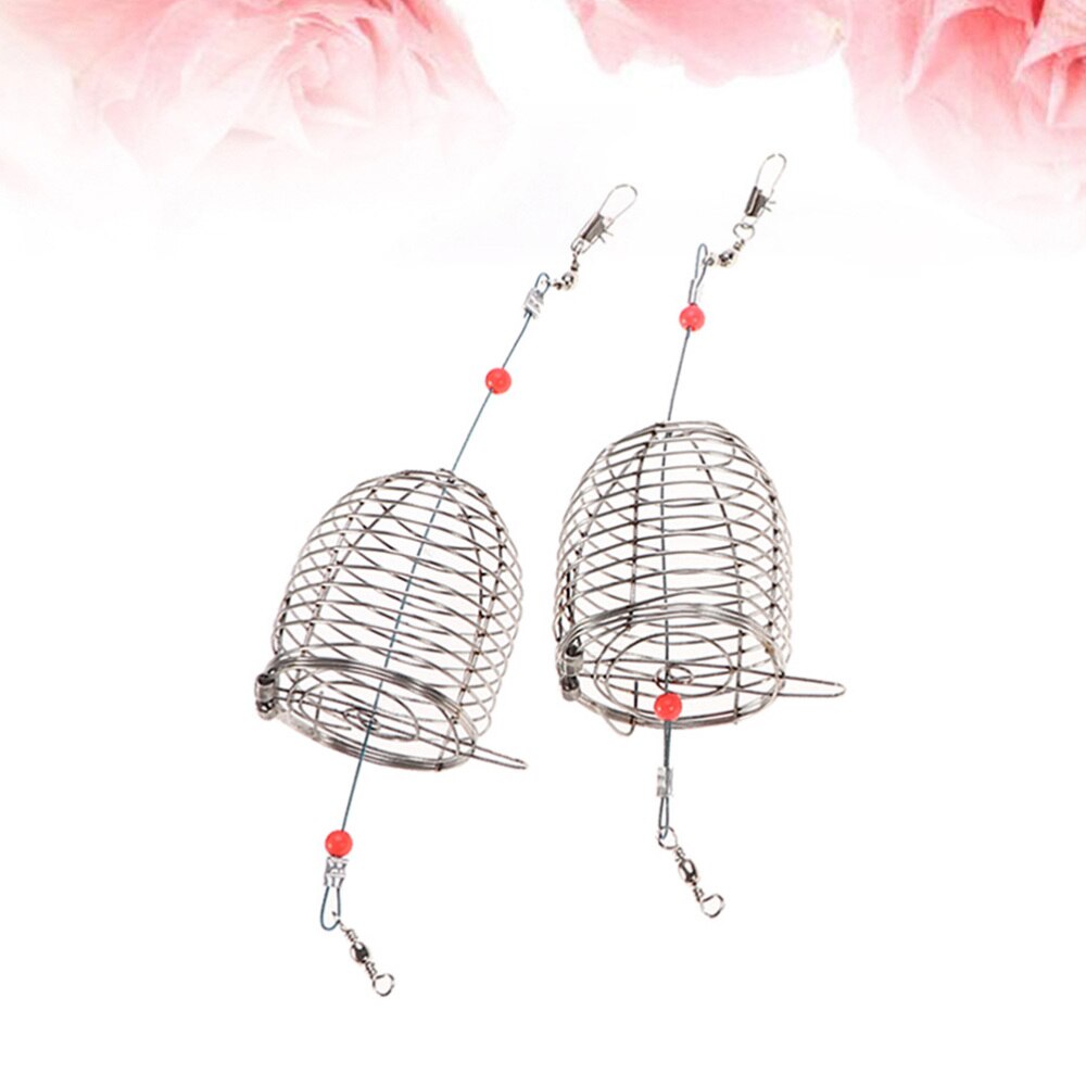 5 PCS Stainless Steel Fishing Bait Cage Lure Cage Bait Fishing Trap Basket Feeder Holder Fishing Tackle - Size L: Red 3