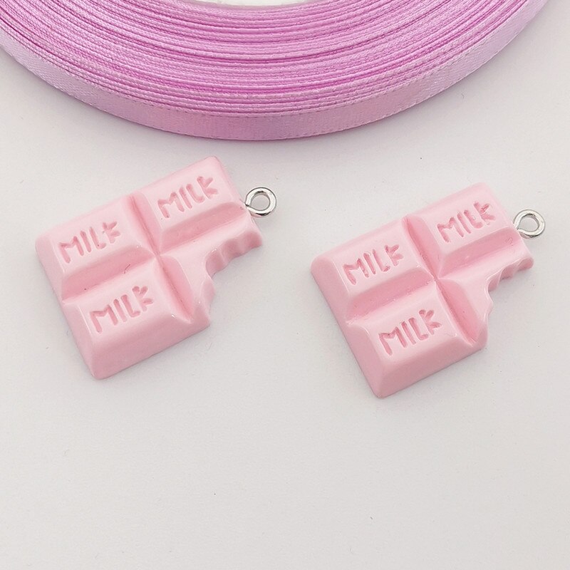 10Pcs Mini Chocolade Charms Resin Mini Gesimuleerde Voedsel Hanger Voor Vrouwen Maken Sieraden Diy Oorbellen Telefoon Case Decoratie: pink