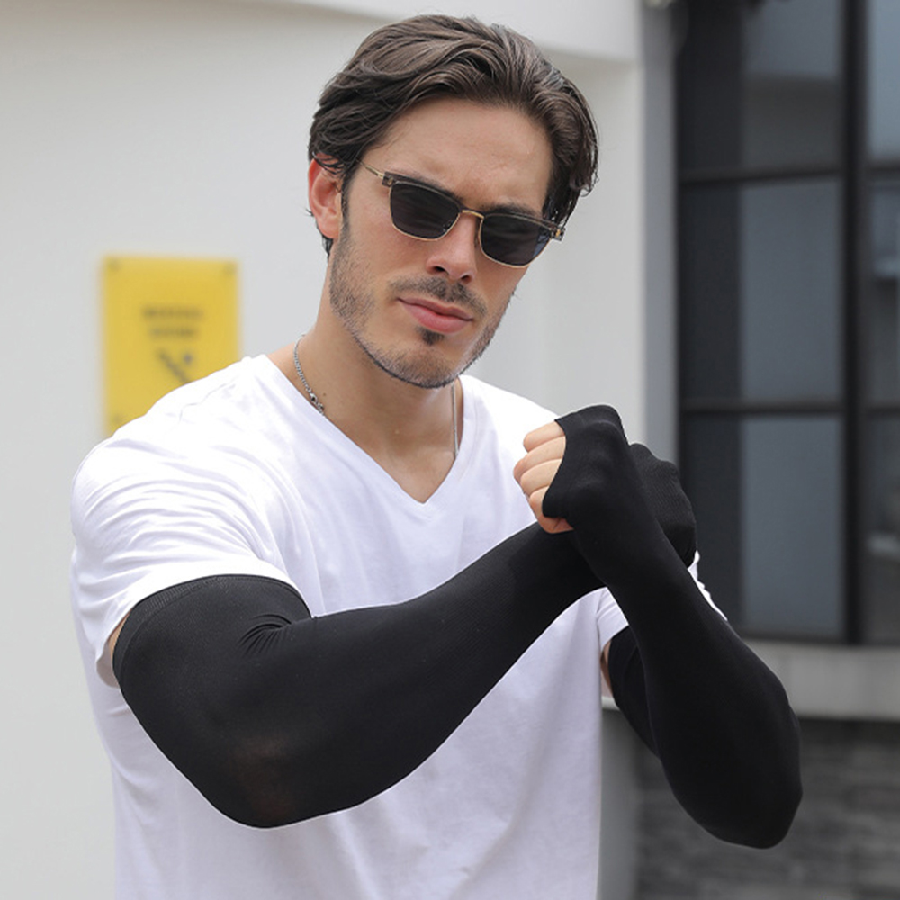 1 Paar Sommer-Sonnenschutz-Ärmel aus Eisseide für Herren, Übergröße, Armschutz, UV-Schutz, Handschuhe, Armstulpen, schnell trocknend, Armwärmer: Gold