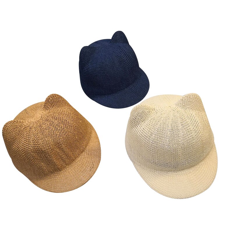 Casquette de paille pour bébé garçon et fille, chapeau de soleil d'été avec oreilles pour la plage, casquette de Baseball pour enfants, 1 pièce