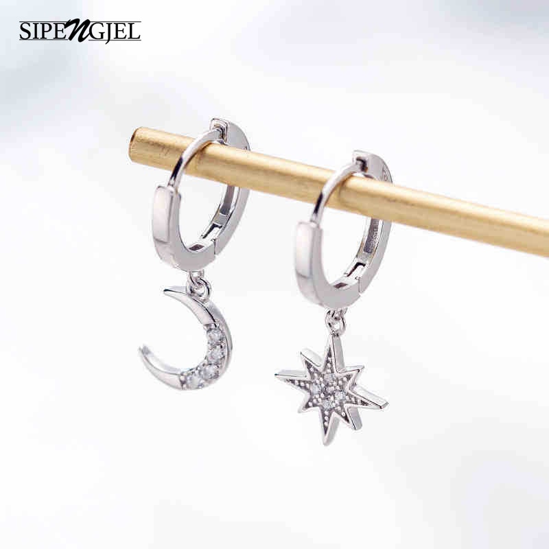 SIPENGJEL-pendientes colgantes asimétricos de media luna para mujer, joyería minimalista delicada, Huggies simples,