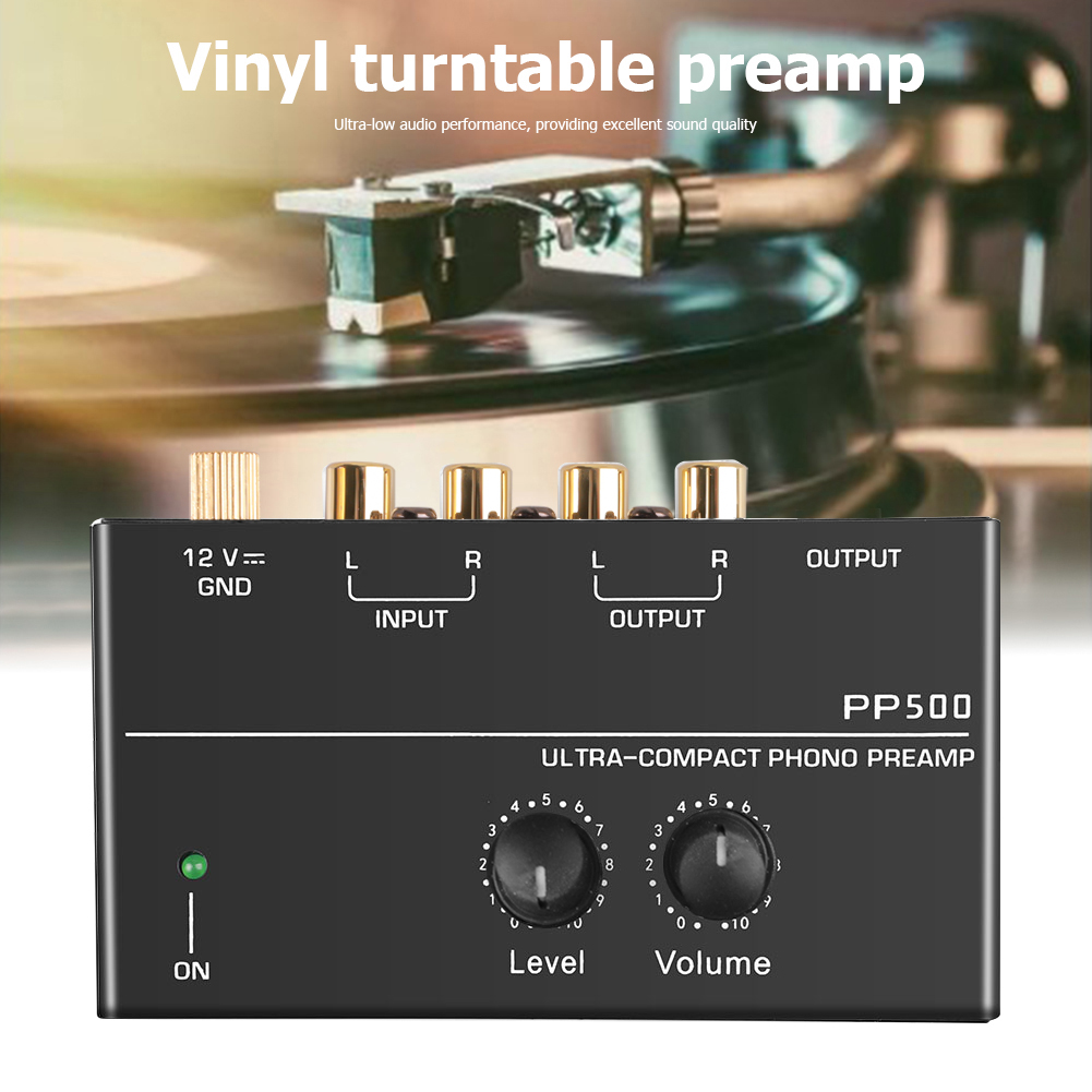 Ultracompacte Phono-voorversterker Voorversterker Voorversterker met niveau-volumeregeling 2xRCA-ingang 2xRCA-uitgang 1/4" TRS-uitgangsinterface