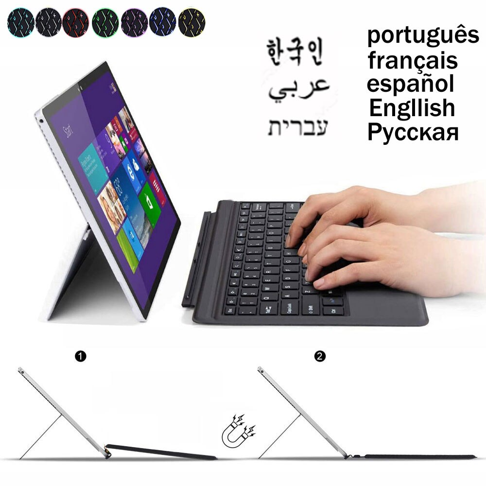 Wireless Keyboard For Surface Pro 7 6 5 4 3 7+ clavier teclado sem fio Arabic Korean Spanish Russian Backlit Bluetooth Keyboard